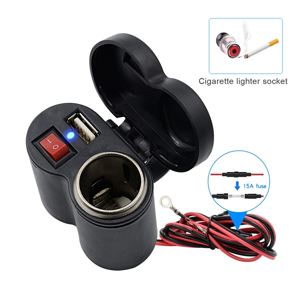 CS-313G1 Motorcykelmodificeret USB-oplader Vandtæt telefonopladningsadapter med cigarettænderstik og afbryder