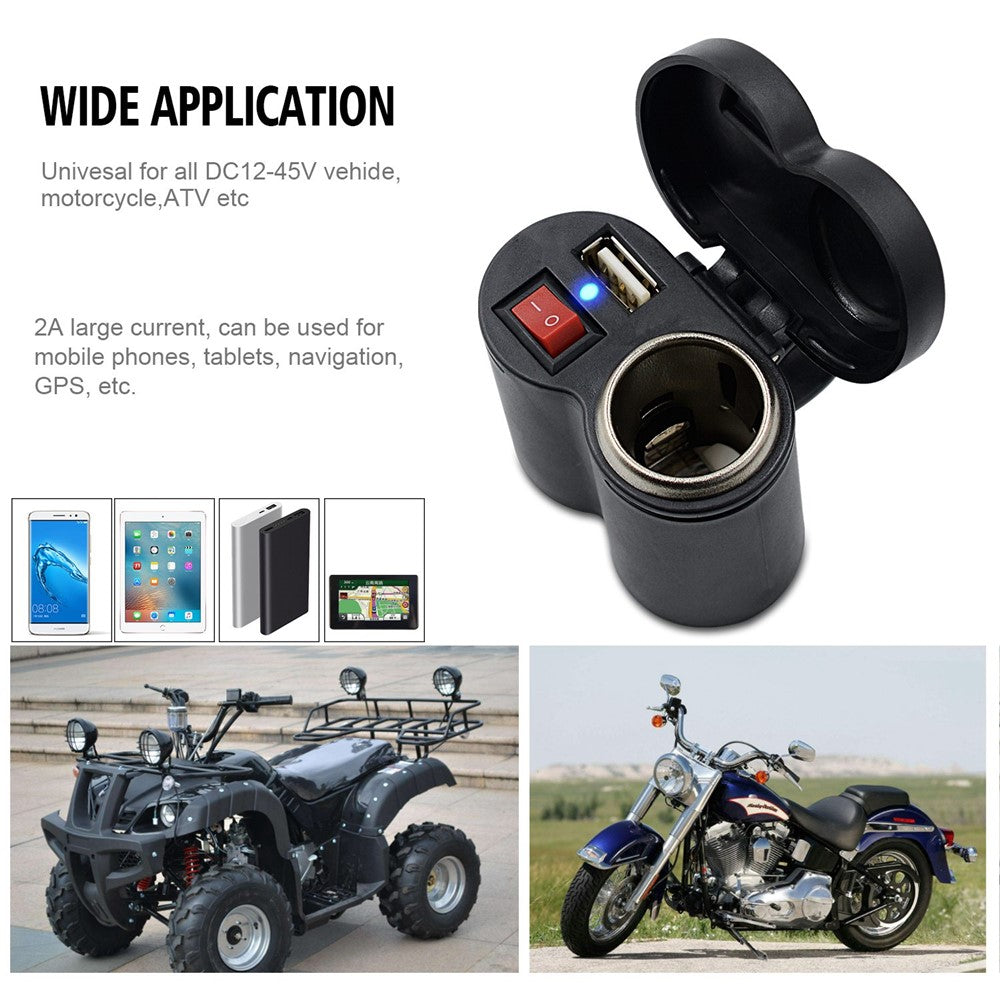 CS-313G1 Motorcykelmodificeret USB-oplader Vandtæt telefonopladningsadapter med cigarettænderstik og afbryder