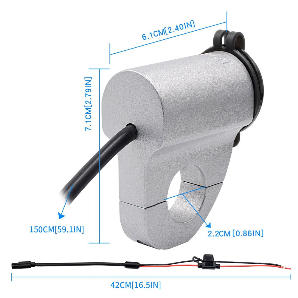 WUPP ZH-975 Motorcycle Handlebar 2.4A USB Phone Charger Aluminum Alloy Waterproof Voltage Digital Display QC3.0 Fast Charge Adapter with Switch