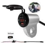 WUPP ZH-975 Motorcycle Handlebar 2.4A USB Phone Charger Aluminum Alloy Waterproof Voltage Digital Display QC3.0 Fast Charge Adapter with Switch