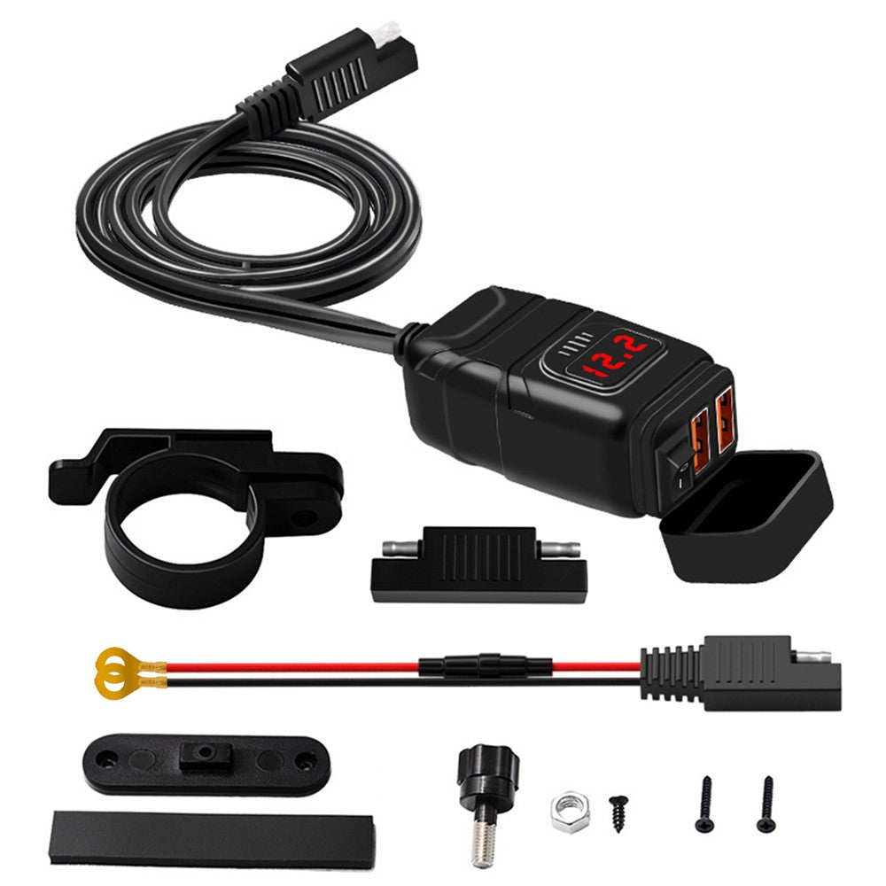 WUPP ZH-854A Motorcycle Handlebar Dual USB QC3.0 Phone Charger Voltmeter Fast Charge Adapter with Switch