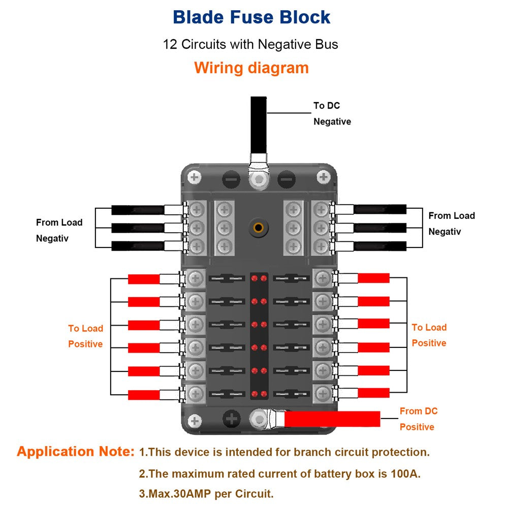 WUPP CS-339C1 12 Way Blade Fuse Block with Negative Bus LED Indicator for Car Boat Van SUV