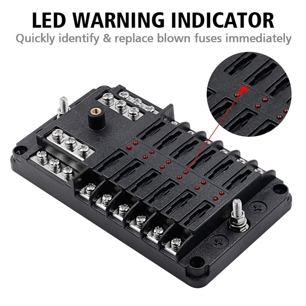 WUPP CS-339C1 12 Way Blade Fuse Block with Negative Bus LED Indicator for Car Boat Van SUV