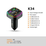 K34 5 Port USB Car Charger(4 USB+Type C) Cigarette Lighter Adapter with LED Display