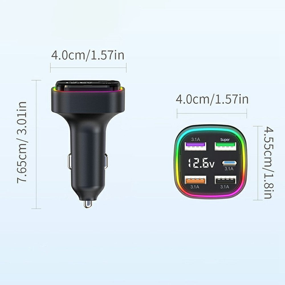 K34 5 Port USB Car Charger(4 USB+Type C) Cigarette Lighter Adapter with LED Display