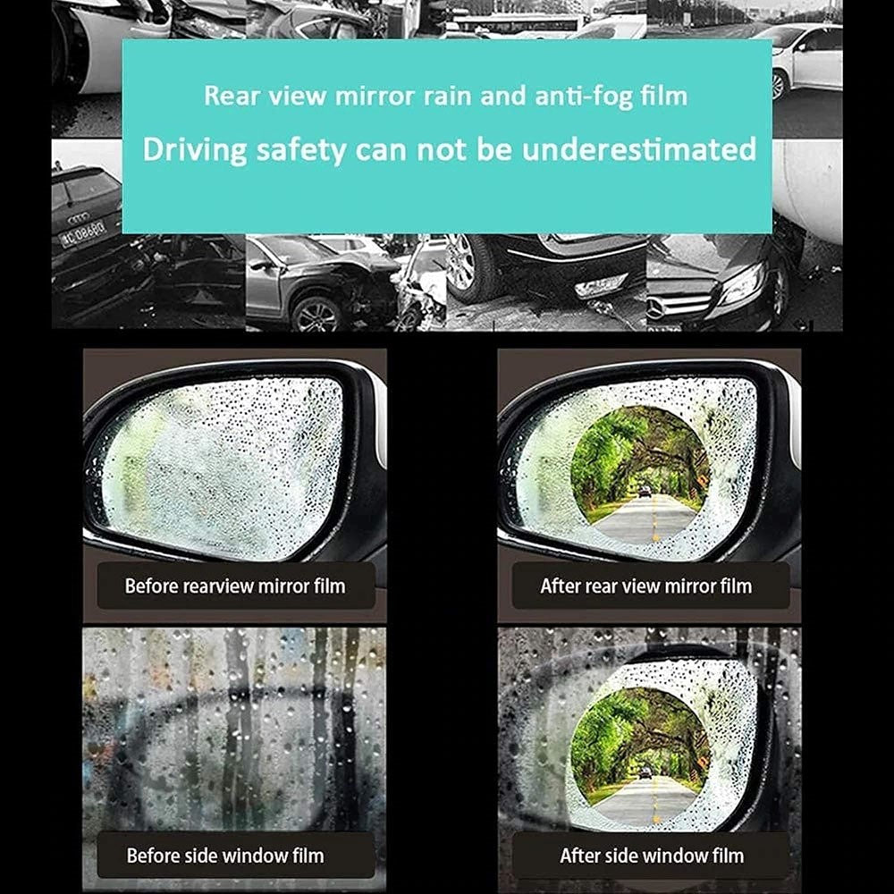 2Pcs Square 175x200mm Car Rear View Mirror Film PET Anti-Fog Rainproof Mirror Film with Tools