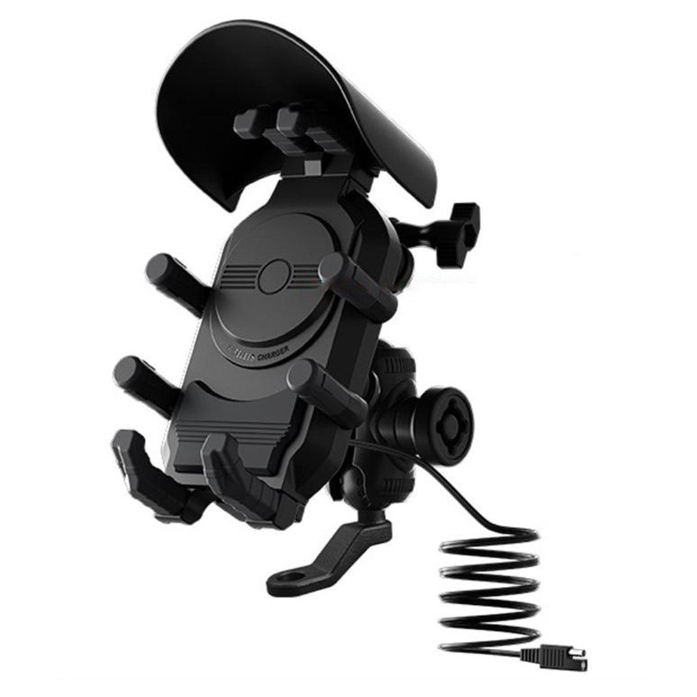 WUPP CS-2056A1 Motorcycle Phone Holder with USB-A+Type-C+Wireless 3-in-1 Charging, Mirror Mount