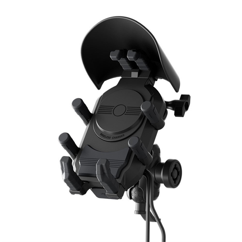 WUPP CS-2056A1 Motorcycle Phone Holder with USB-A+Type-C+Wireless 3-in-1 Charging, Mirror Mount