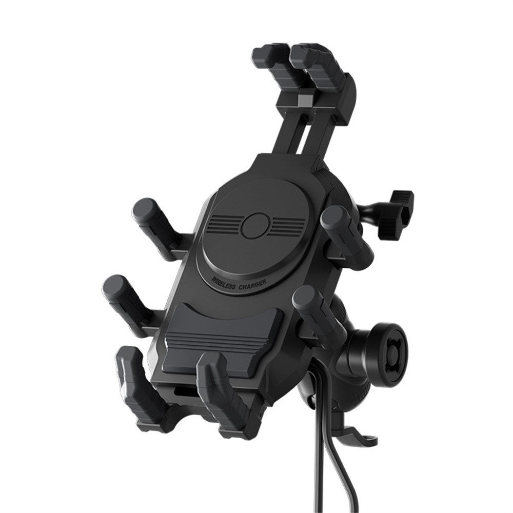 WUPP CS-2056A1 Motorcycle Phone Holder with USB-A+Type-C+Wireless 3-in-1 Charging, Mirror Mount
