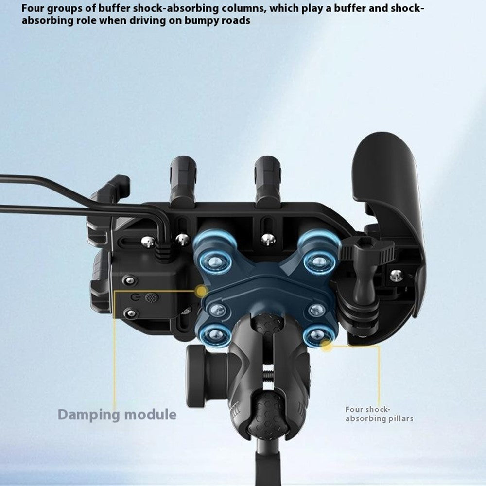 WUPP CS-2056A1 Motorcycle Phone Holder with USB-A+Type-C+Wireless 3-in-1 Charging, Mirror Mount