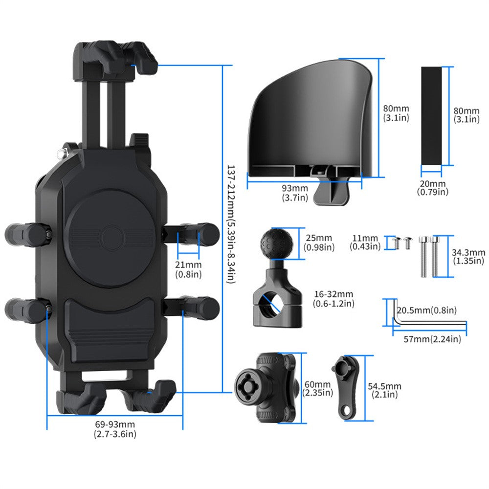 WUPP CS-2056B2 Motorcycle Handlebar Phone Holder Anti-Shock Phone Mount Stand