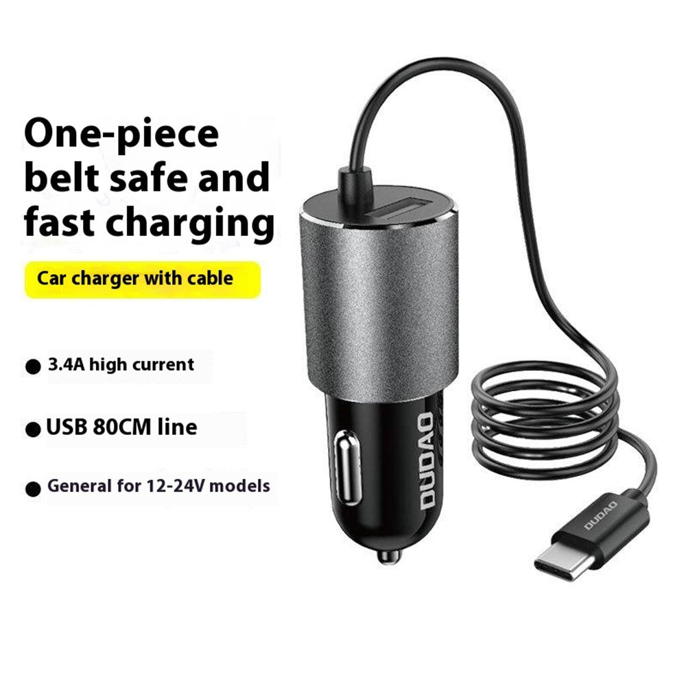DUDAO R5Pro 3.4A USB-telefonopladningsadapter biloplader med indbygget kabel
