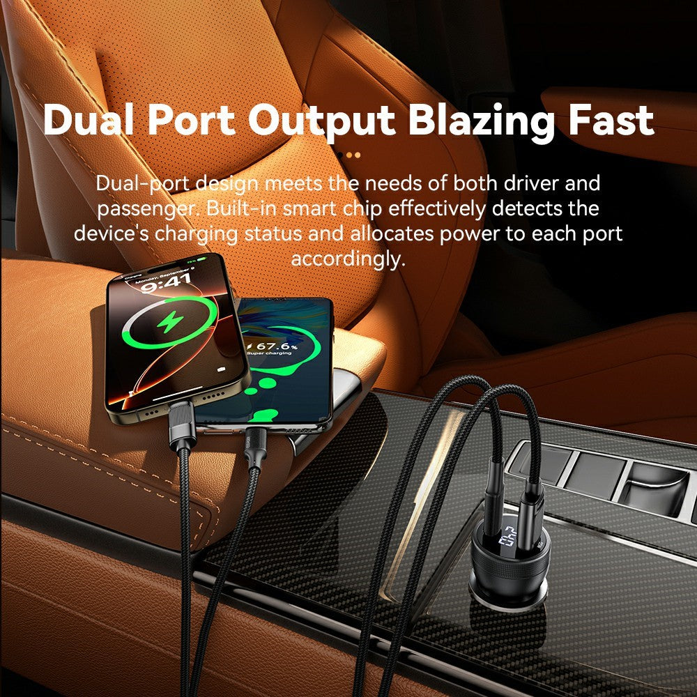 ESSAGER USB A + Type C Biloplader 100W Superhurtig Opladningsadapter med Digitalt Display