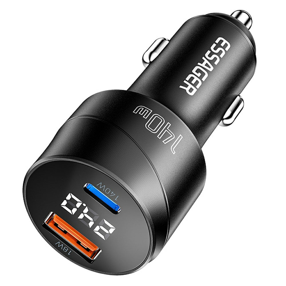ESSAGER 140W Hurtig Oplader Digitalt Display USB A + Type C Biloplader