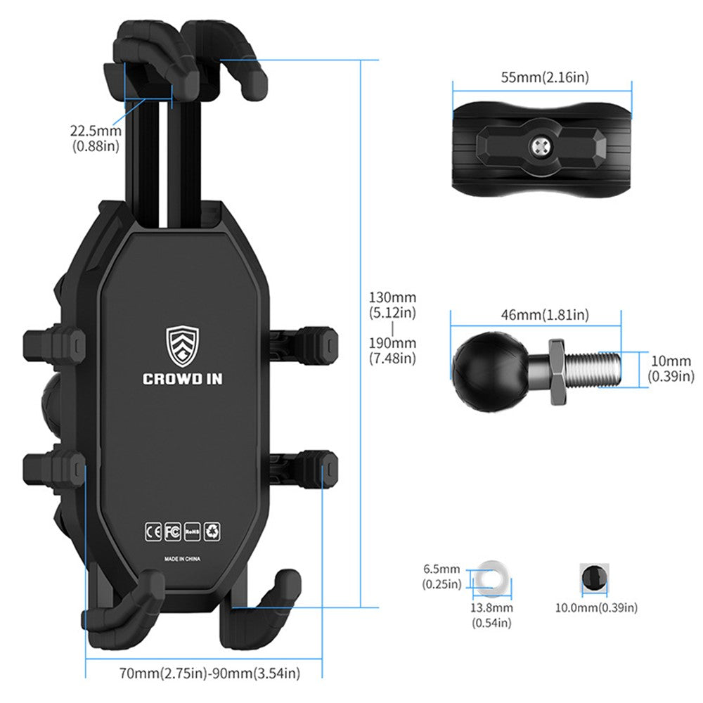 WUPP CS-2072C1 Motorcycle Phone Mount M10 Ball Head Rotation Anti-Theft Holder