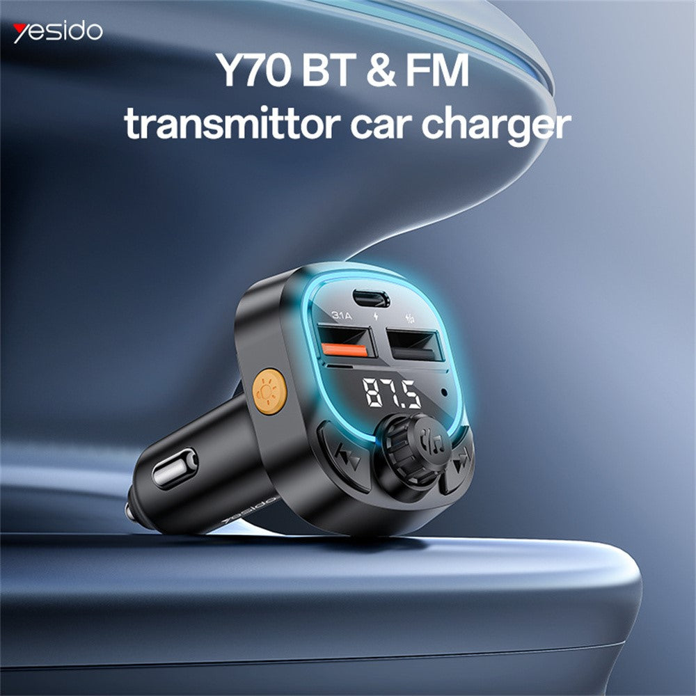 YESIDO Y70 Bluetooth-kompatibel 5.3 FM-sender Billader Håndfri Opkald MP3-afspiller