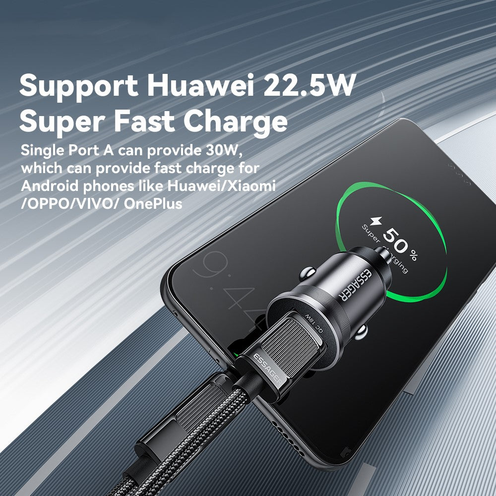 ESSAGER ES-CC15 Biloplader 45W Dobbelt Port USB-A + Type-C Hurtigopladning Stik Cigarettænder