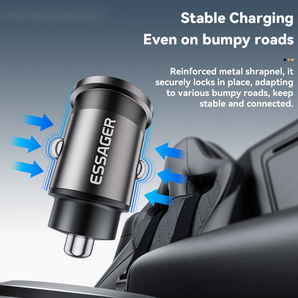 ESSAGER ES-CC15 Biloplader 45W Dobbelt Port USB-A + Type-C Hurtigopladning Stik Cigarettænder