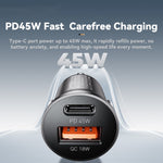 ESSAGER ES-CC15 Biloplader 45W Dobbelt Port USB-A + Type-C Hurtigopladning Stik Cigarettænder