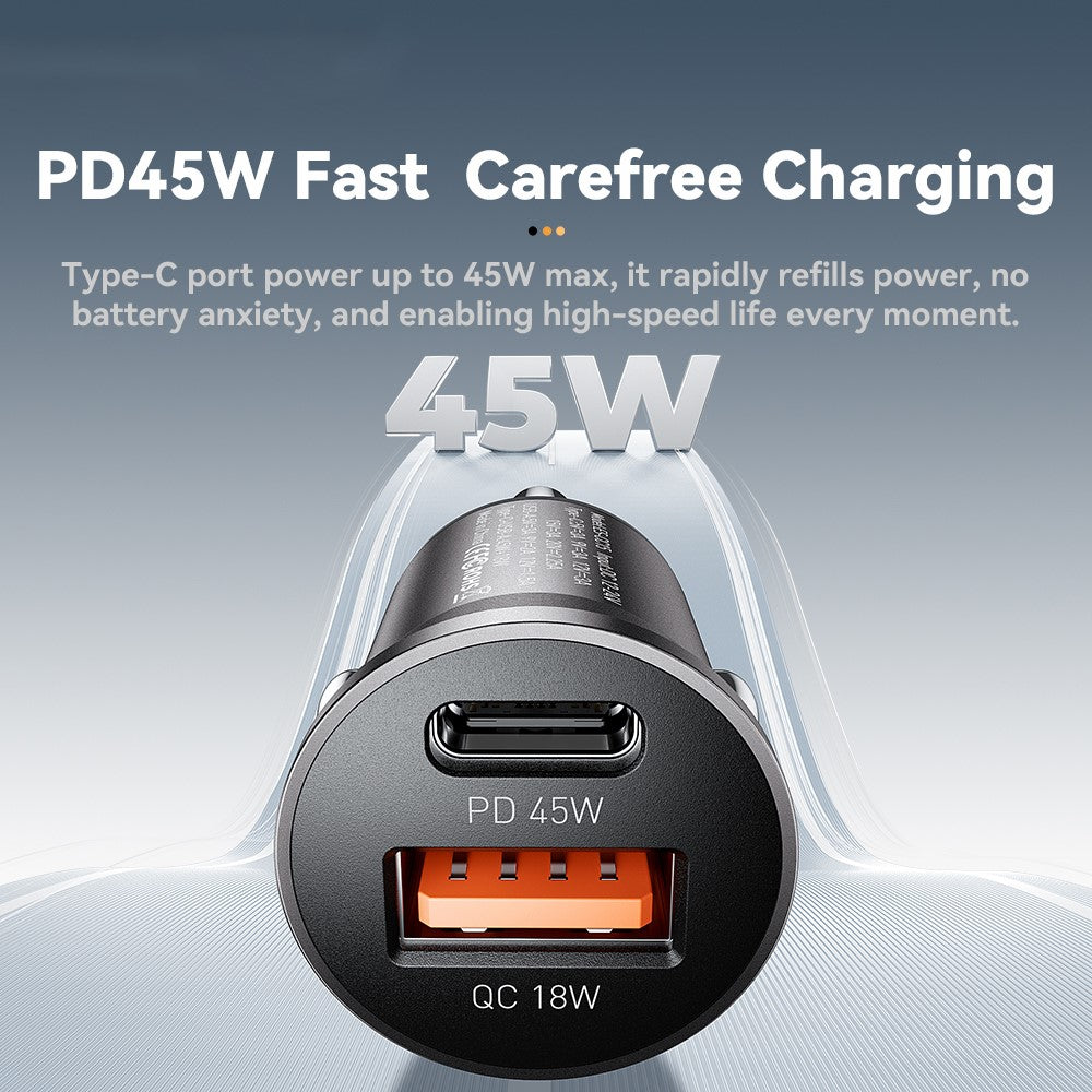 ESSAGER ES-CC15 Biloplader 45W Dobbelt Port USB-A + Type-C Hurtigopladning Stik Cigarettænder