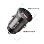 ESSAGER ES-CC15 Biloplader 45W Dobbelt Port USB-A + Type-C Hurtigopladning Stik Cigarettænder