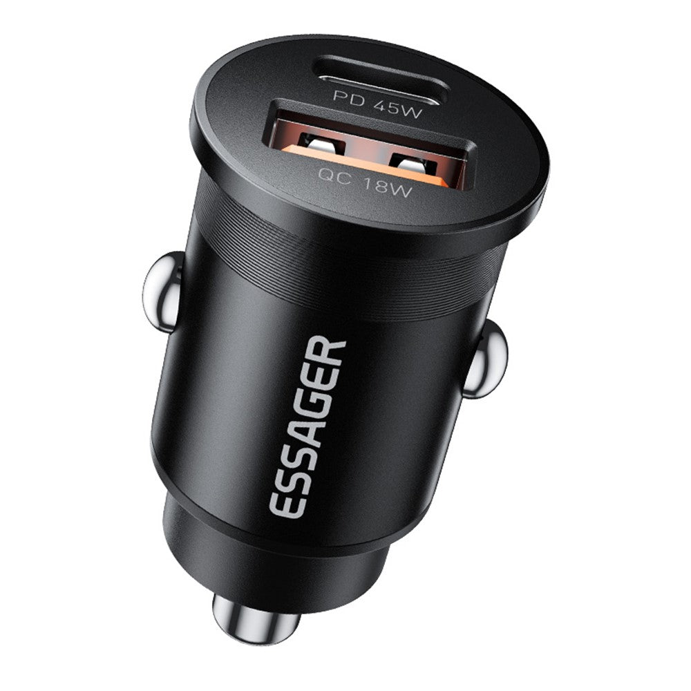 ESSAGER ES-CC15 Biloplader 45W Dobbelt Port USB-A + Type-C Hurtigopladning Stik Cigarettænder
