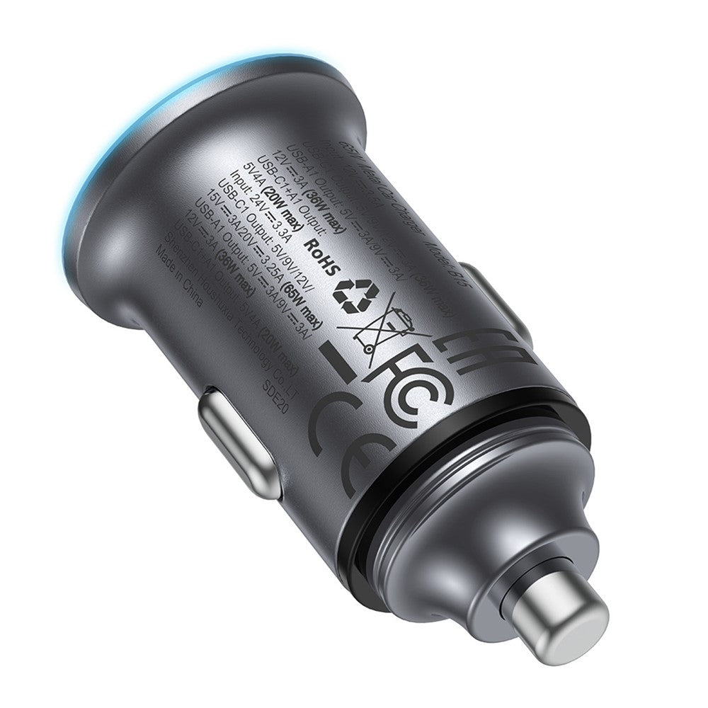ACEFAST B15 65W Metal Car Charger Dual Port USB-A + USB-C Fast Charging Car Power Adapter Cigarette Lighter