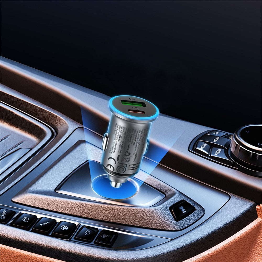 ACEFAST B15 65W Metal Car Charger Dual Port USB-A + USB-C Fast Charging Car Power Adapter Cigarette Lighter