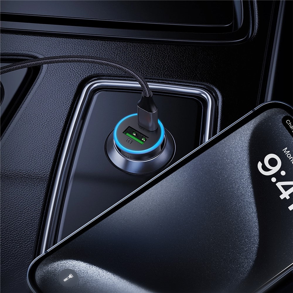 ACEFAST B15 65W Metal Car Charger Dual Port USB-A + USB-C Fast Charging Car Power Adapter Cigarette Lighter
