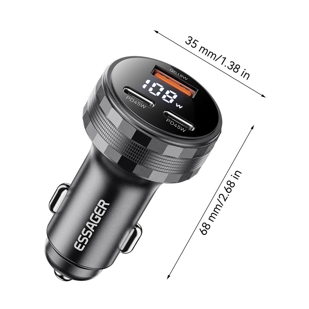 ESSAGER 108W Car Charger USB-A + USB-C Aluminum Alloy Fast Charging Lighter Charger for Vehicle