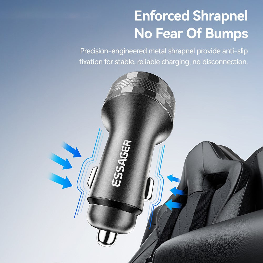 ESSAGER 108W Car Charger USB-A + USB-C Aluminum Alloy Fast Charging Lighter Charger for Vehicle
