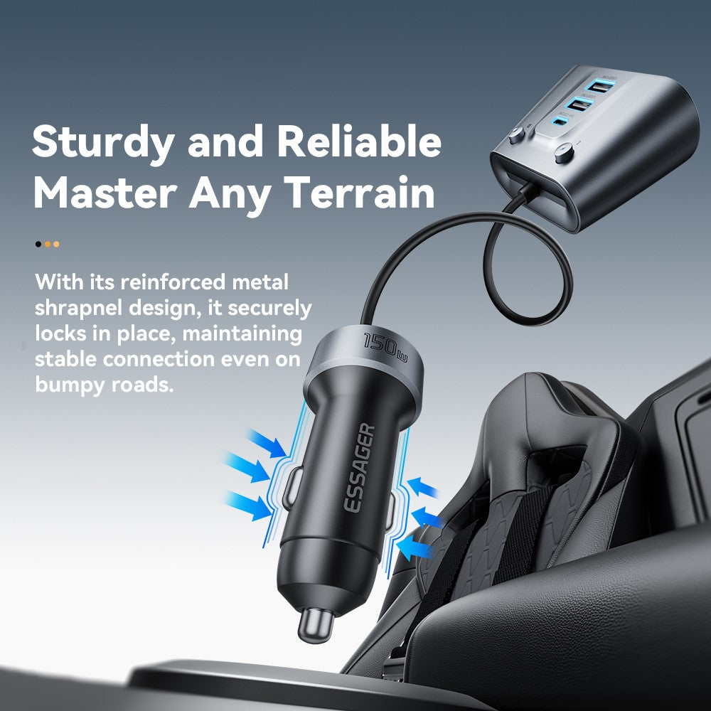 ESSAGER 150W High Power Car Cigarette Lighter Splitter Charger 2 USB C + 3 USB A Fast Charging Adapter