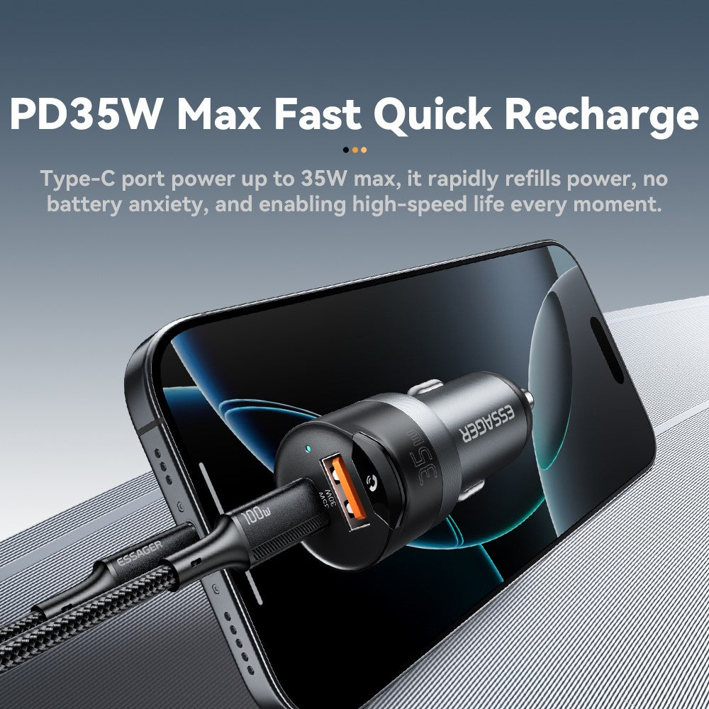 ESSAGER Car Charger Bluetooth-Compatiable 5.3 PD 35W USB-A + Type-C Wired to Wireless Car Audio with AUX Plug