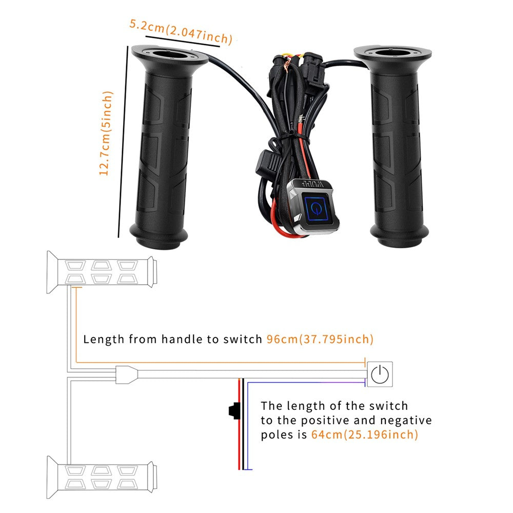 ZH-983F2 1 Pair For ATV Motorcycle Intelligent 3-Gear Temperature Adjustable Heated Grips Winter Warmer Electric Heating Hand Grips