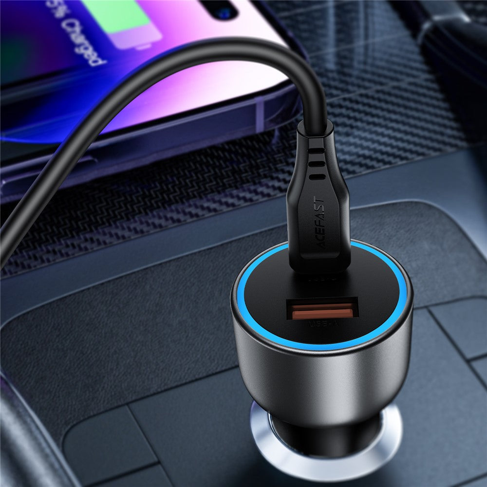 ACEFAST B21 75W USB-C + USB-A Billader med dobbelt port PD Hurtigopladningsadapter til telefon og bærbar computer