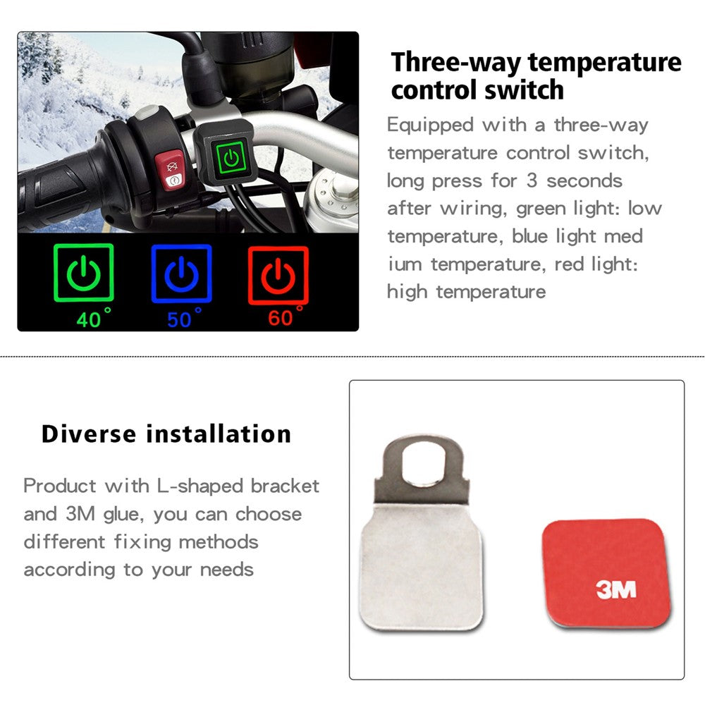 WUPP ZH-983B6 1 Pair 12V Motorcycle Winter Electric Heating Hand Grips 3 Gears Temperature Adjustable Heated Grips