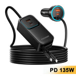 ESSAGER F789 1.5m 135W Rear-Seat Car Charger with 70cm Retractable Cables