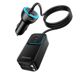 ESSAGER F789 1.5m 135W Rear-Seat Car Charger with 70cm Retractable Cables