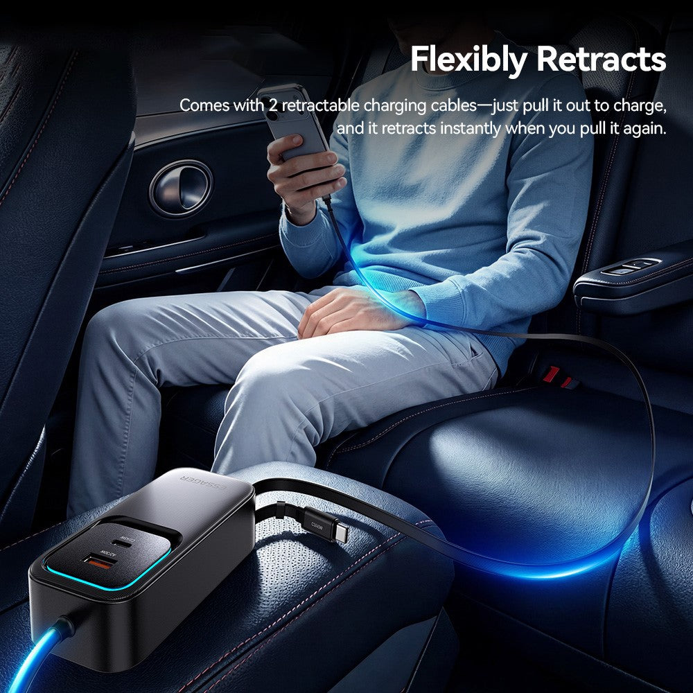ESSAGER F789 1.5m 135W Rear-Seat Car Charger with 70cm Retractable Cables