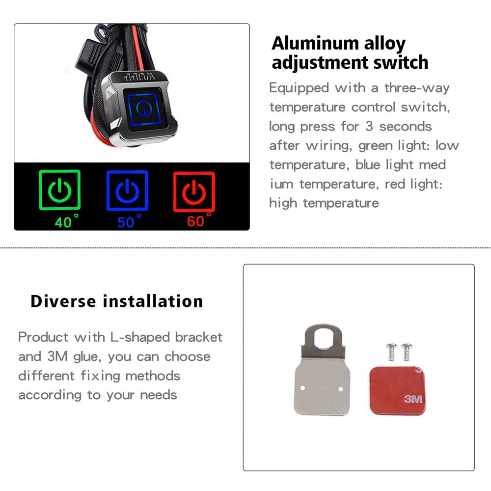 WUPP ZH-983C1 1 par intelligente 3-trins 12V motorcykelvarmehåndtag Universelle elvarmende styr modifizerede varmehåndtag Elektrisk løbehjul varmere håndgreb