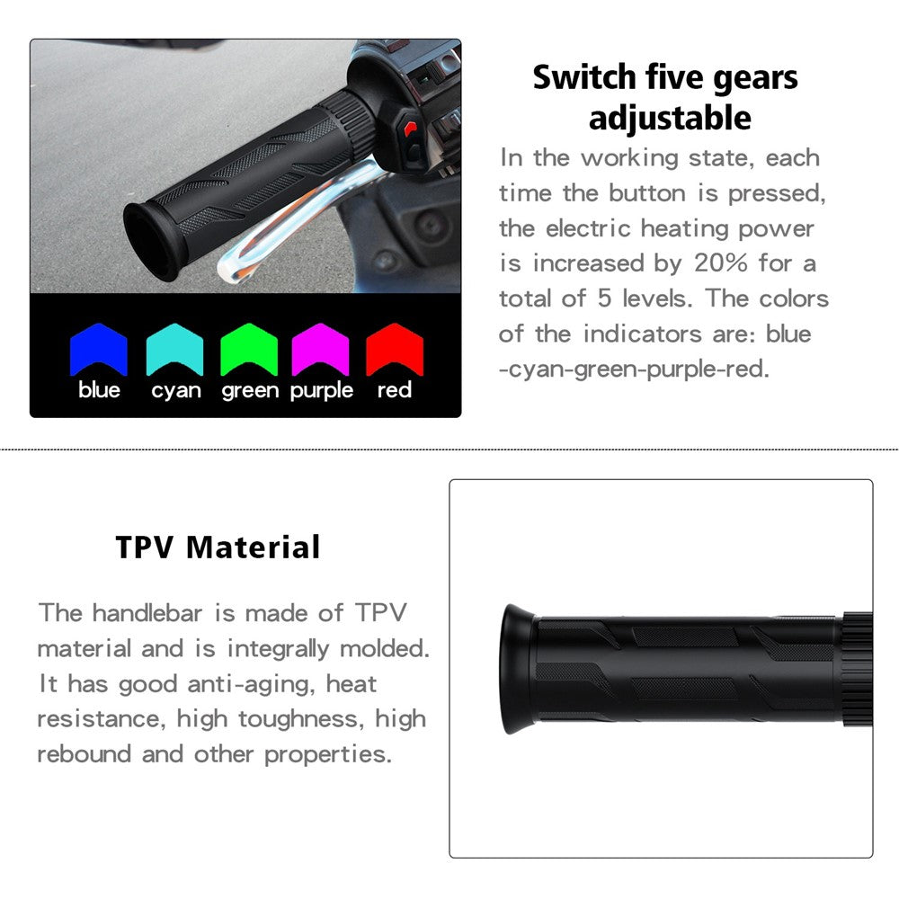 WUPP ZH-990B1 1Pair 5-Gear 12V Motorcycle Heating Handlebar Electric Heated Grips with Indicator Warmer Heating Grips for Winter