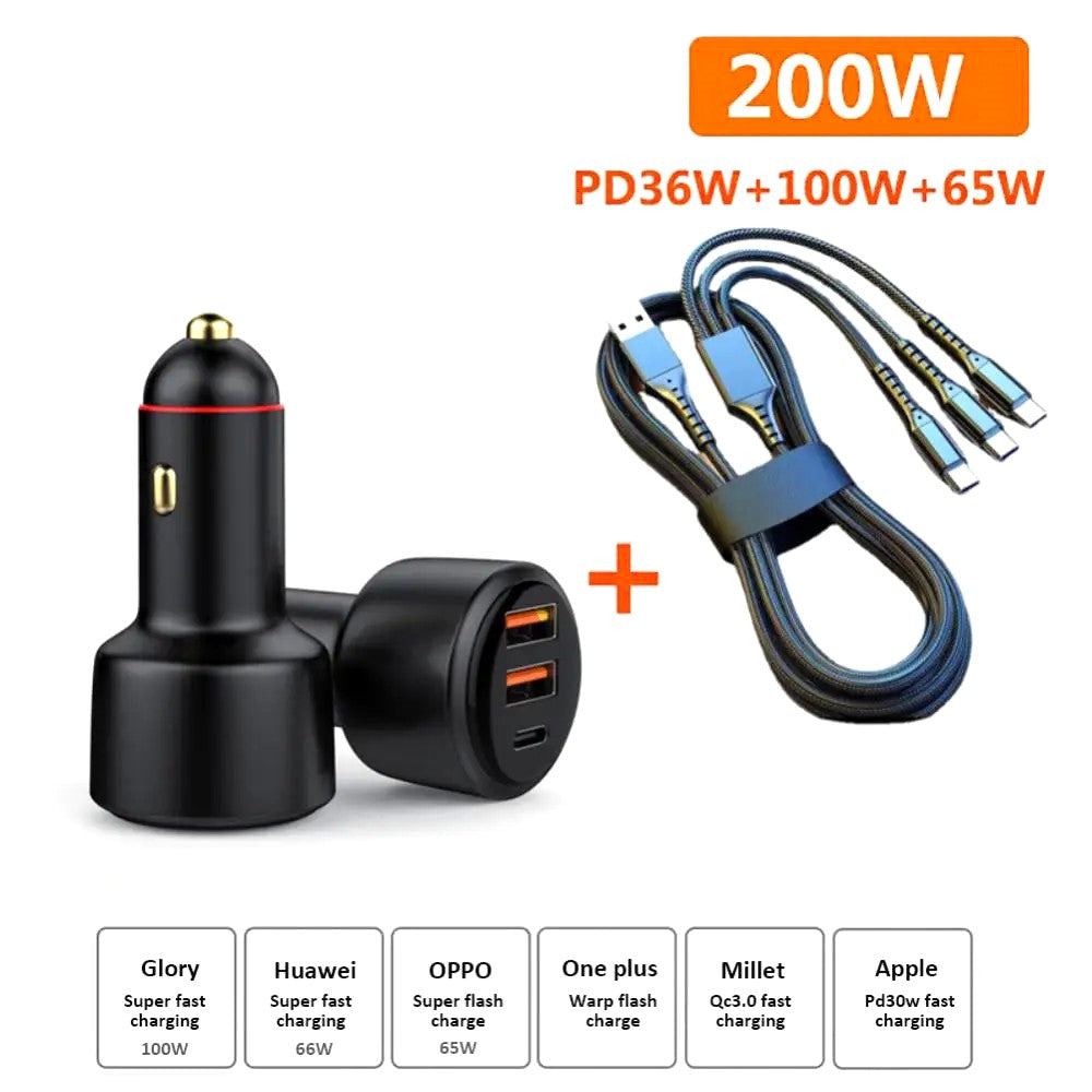 PD3.0 Hurtigopladende Billader 65W Cigarettænder Opladeradapter 3-Port 100W Super Billader