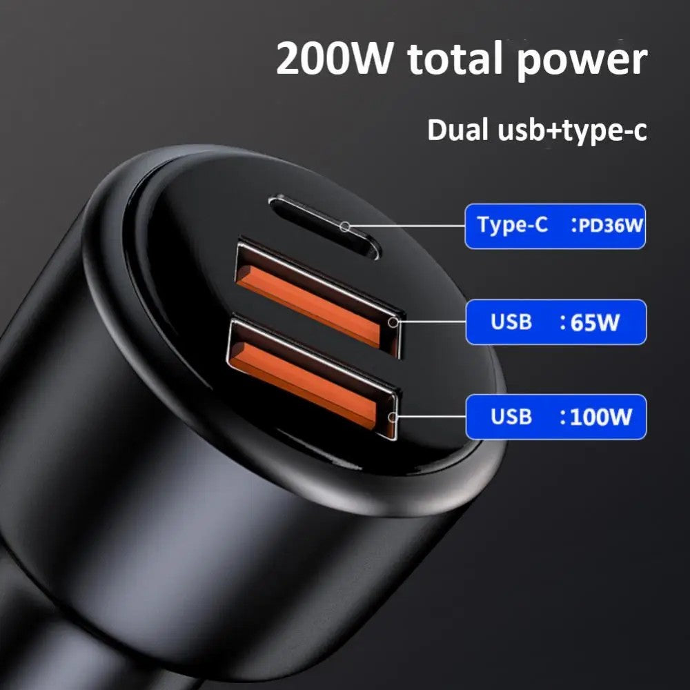 PD3.0 Hurtigopladende Billader 65W Cigarettænder Opladeradapter 3-Port 100W Super Billader