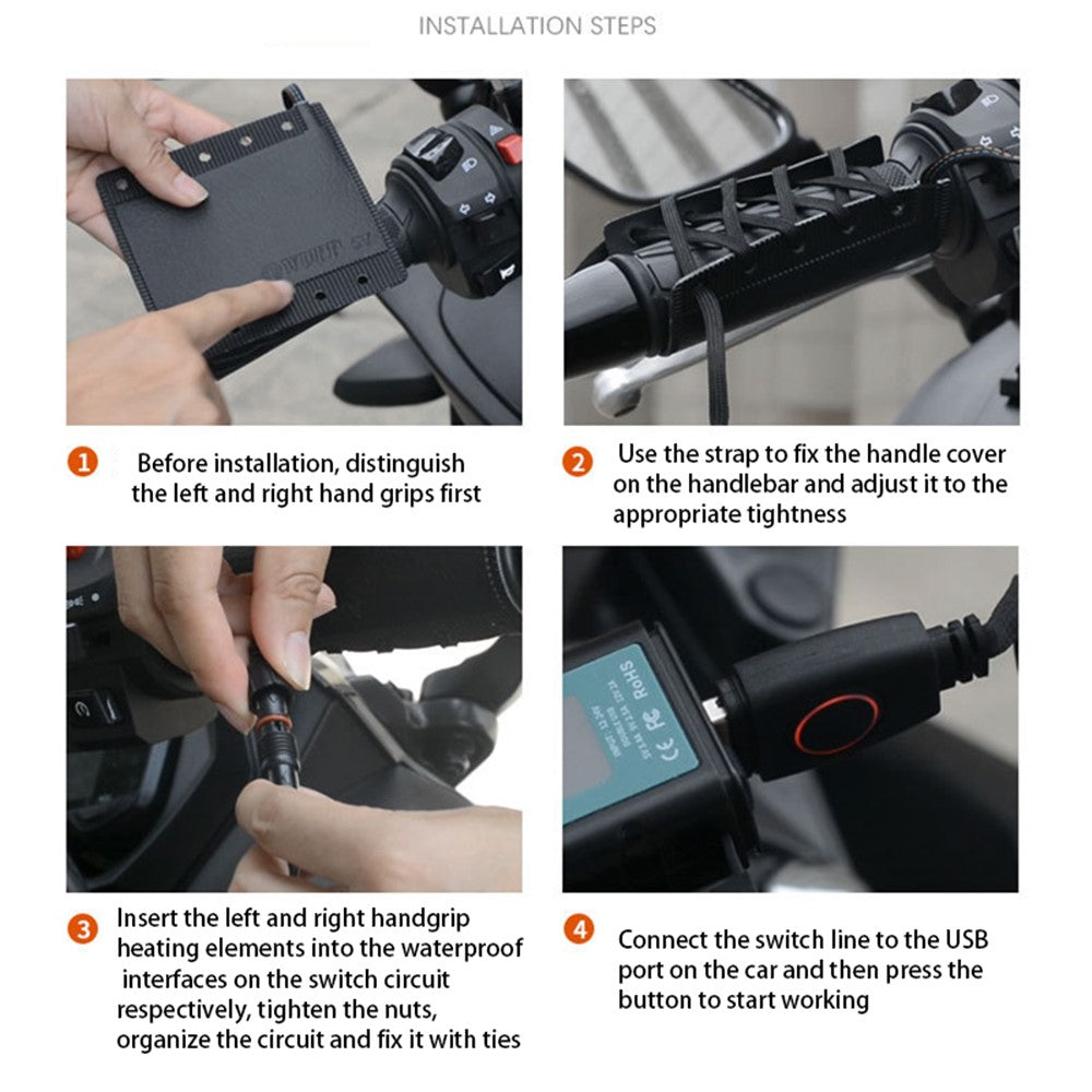 WUPP CSZH-1314B1 5V Strap-Style Motorcycle Heated Grips with Switch, IP67 Waterproof