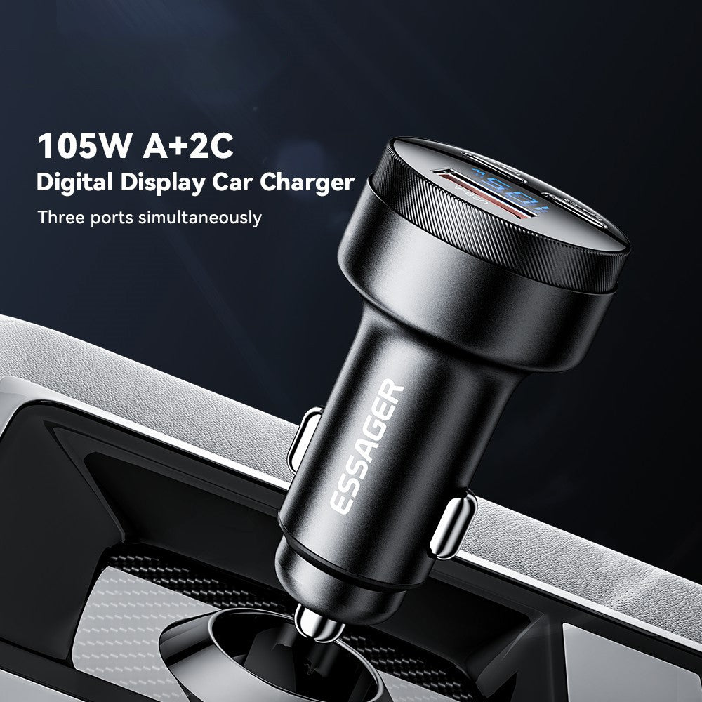 ESSAGER Aluminum Alloy 105W Phone Charger USB+Dual Type-C Car Charger