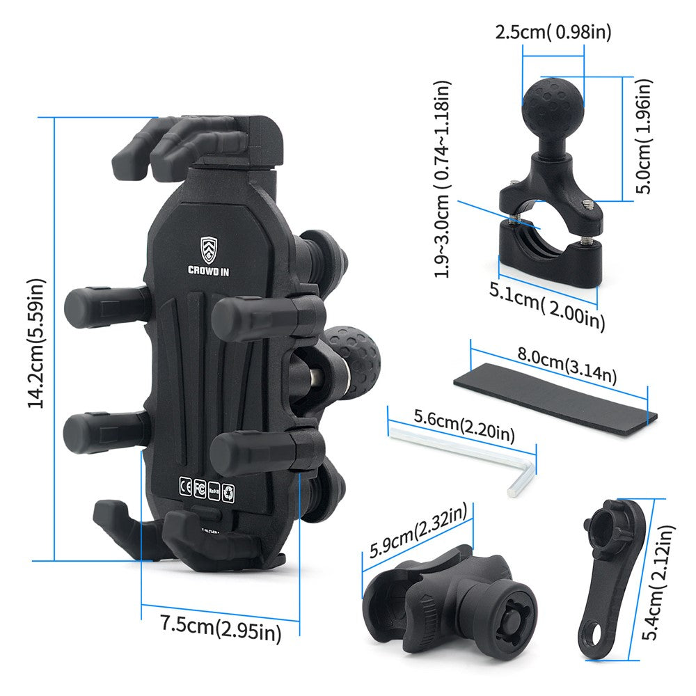 WUPP CS-1990C1 Bicycle Handlebar Phone Holder with Anti-theft Knob Design for Motorcycle / Scooter