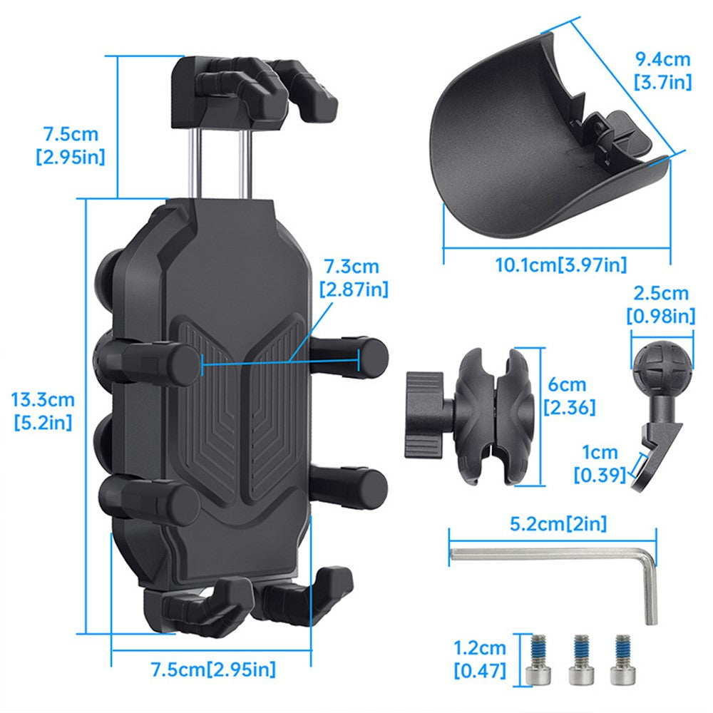 WUPP CS-1988A2 mobiltelefonholder til bakspejl, justerbar til motorcykel, CNC-kugleled, aluminiumslegering