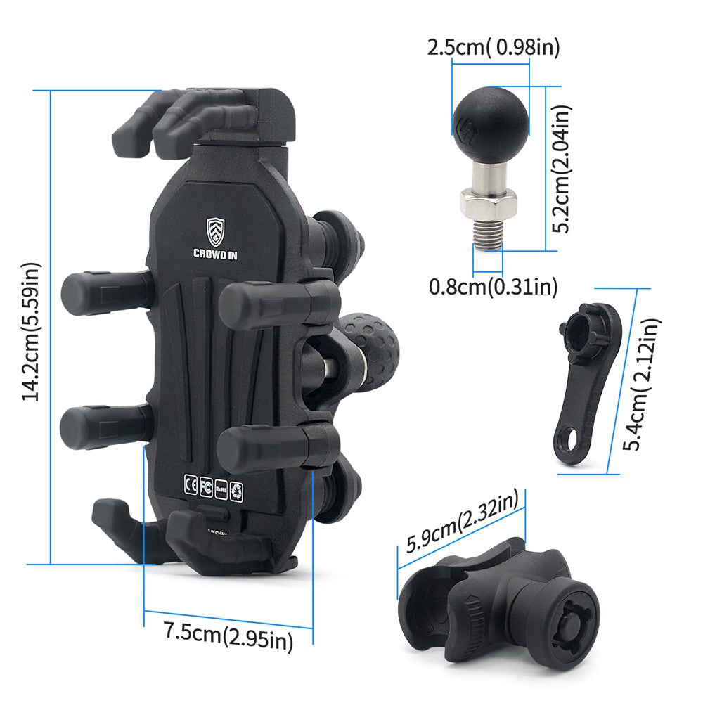 WUPP ZH-1990B1 Anti-Theft Bracket + M8 Ball Head Motorcycle Electric Bike Phone Mount