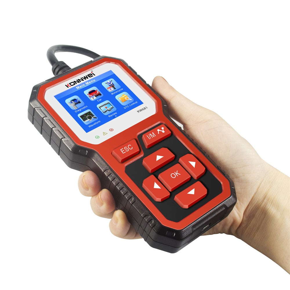 KONNWEI KW681 2-i-1 6-12V bilbatteritester, OBD2-bildiagnoseinstrument og batterianalysator