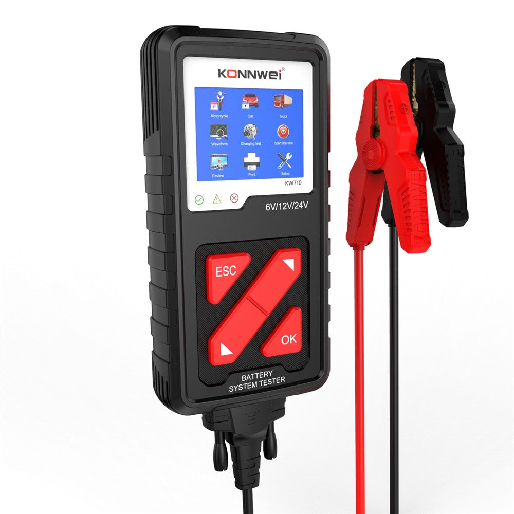 KW710 6V/12V/24V Motorcykel Bil Lastbil Batteritester Blysyrebatteri Analysator
